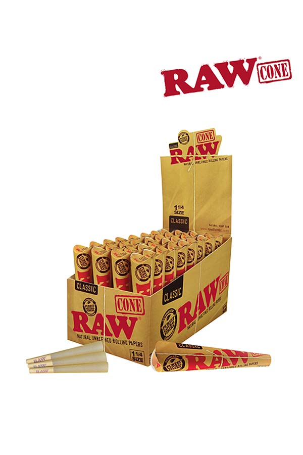 RAW CLASSIC Natural Unrefined Hemp Pre-Rolled Cones 1 1/4 Size